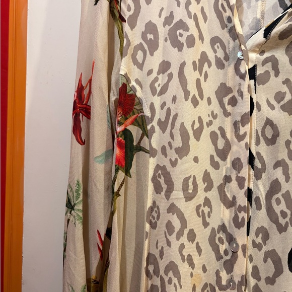 Alembika mixed print leopard floral Long Sleeve midi dress button front - Picture 4 of 8